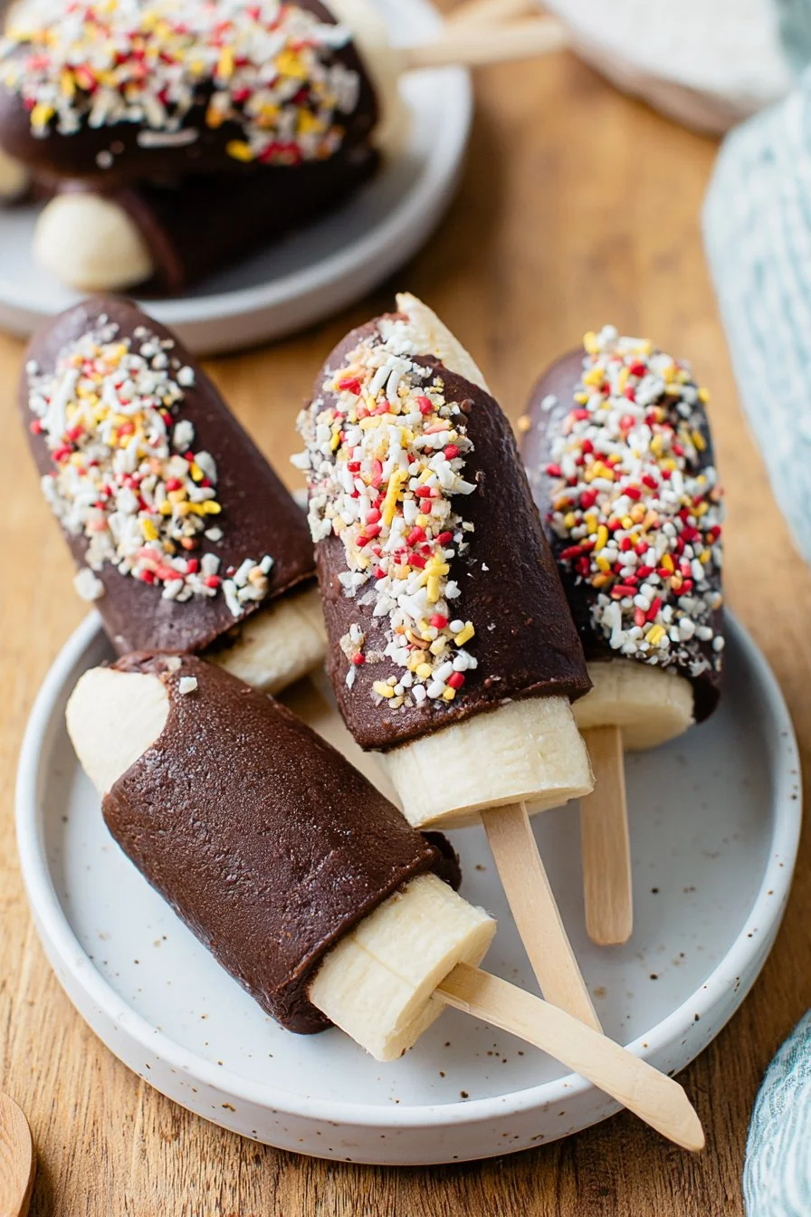 Frozen Chocolate Covered Banana Popsicles