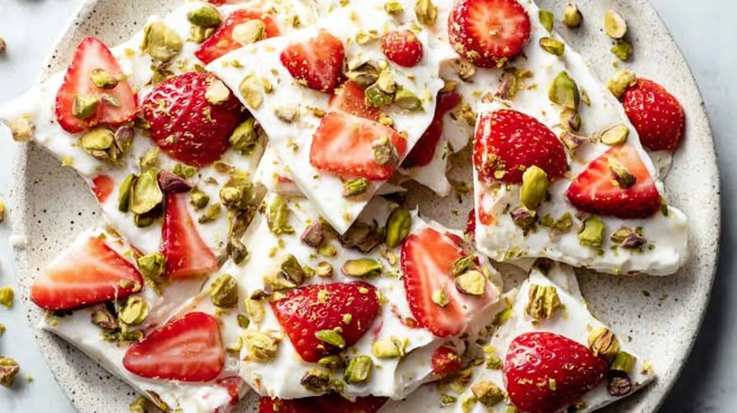 Frozen Yogurt Bark with Strawberries and Pistachios