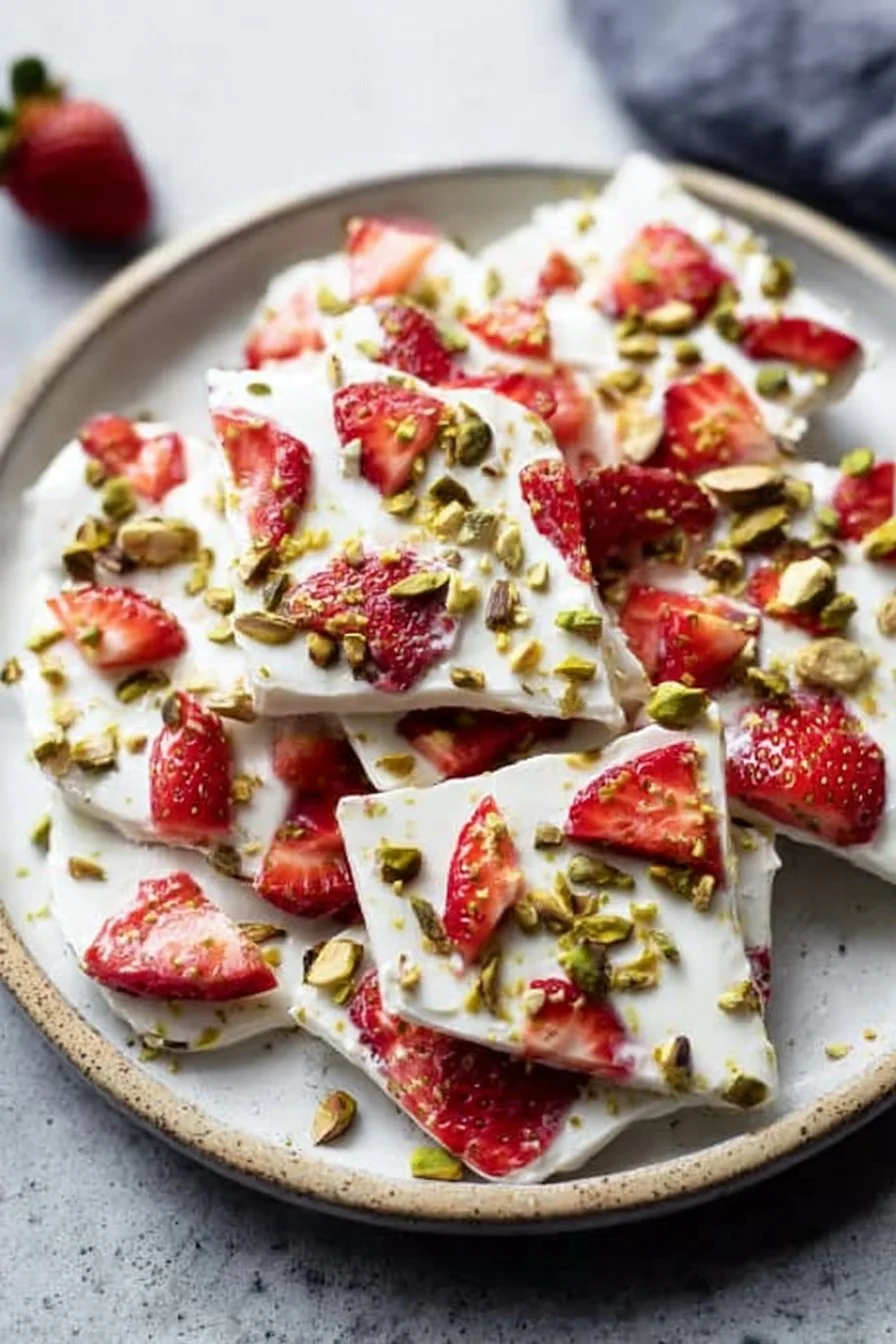 Frozen Yogurt Bark with Strawberries and Pistachios