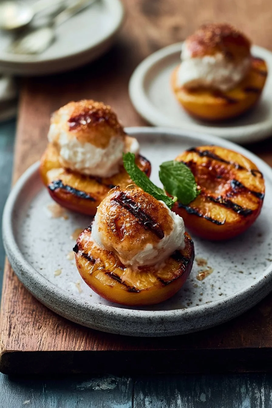 Grilled Peaches with Vanilla Ice Cream