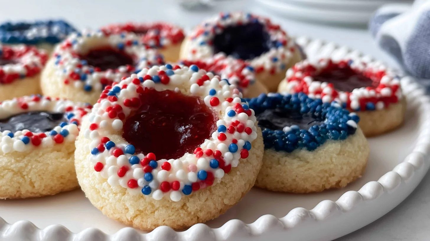 Patriotic Red, White and Blue Thumbprint Cookies