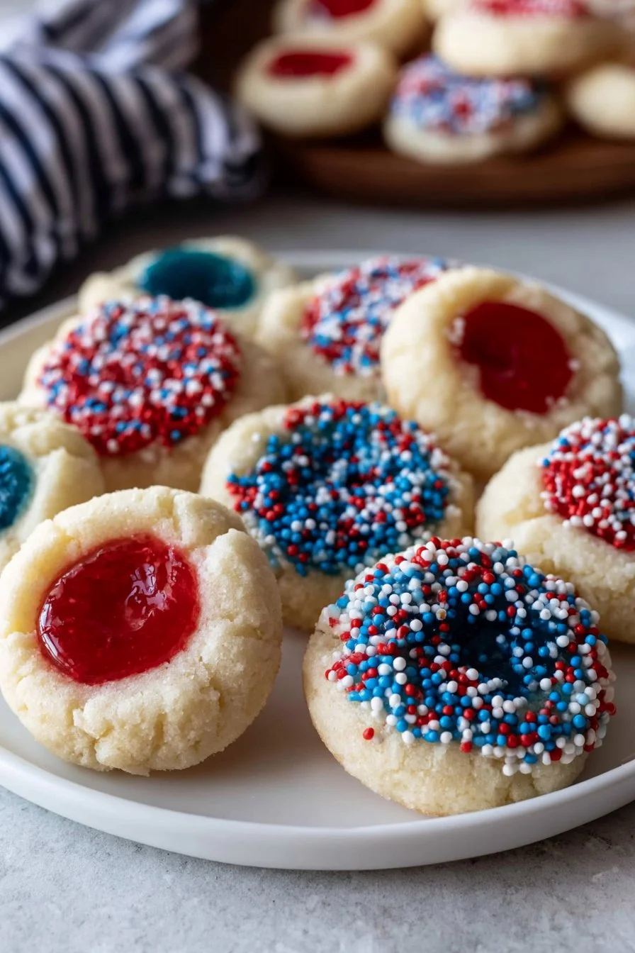 Patriotic Red, White and Blue Thumbprint Cookies