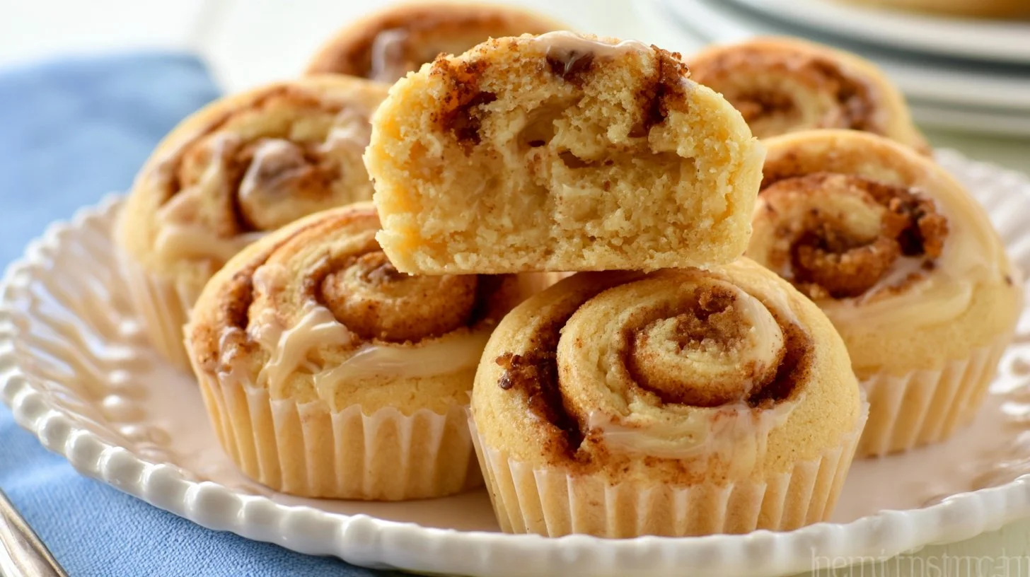 Delicious cinnamon roll cookie bites on a plate, drizzled with icing.