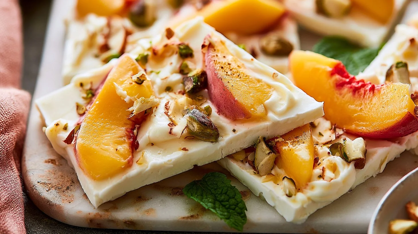 Peaches and Cream Frozen Yogurt Bark